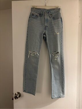 Levi's Light Blue Straight Leg Distressed Jeans